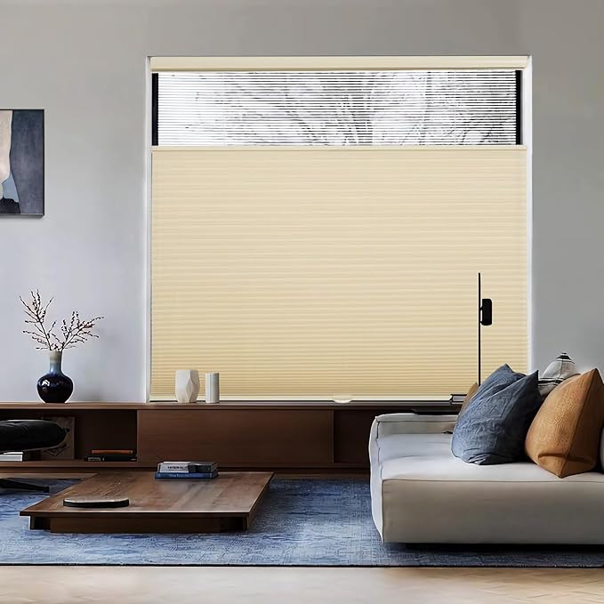 MYshade Top Down Bottom Up（TDBU） Cellular Shades, 1.5 inch Cordless Light Filtering Honeycomb Pleated Blinds for Windows Home Bedroom Office, Light Control, Thermal Insulated, 47" W x 72" H, Beige
