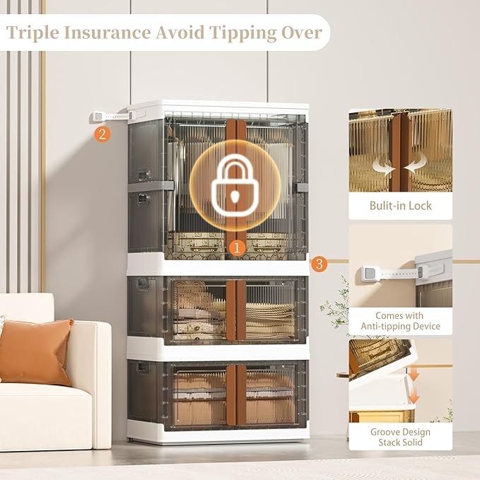 HAIXIN Closet Organizers and Storage, 77.6 Gal Stackable Bins, Wardrobe Organizer, Collapsible Clothing Storage with Closet Rod and Clothes Hangers (1 Pack 39.6 Gal and 2 Pack 19 Gal)