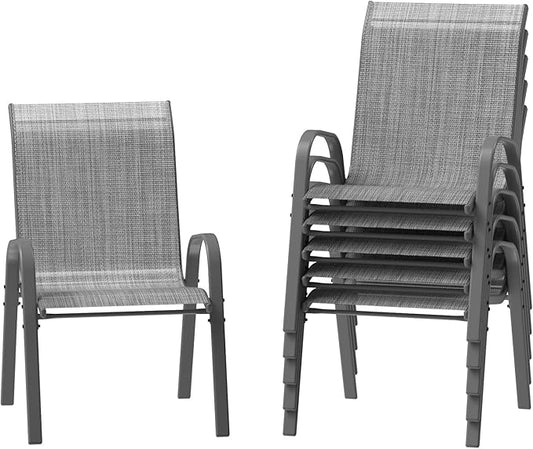 Amopatio Patio Chairs Set of 6, Outdoor Stackable Dining Chairs for All Weather, Breathable Garden Outdoor Furniture for Backyard Deck, Dark Grey
