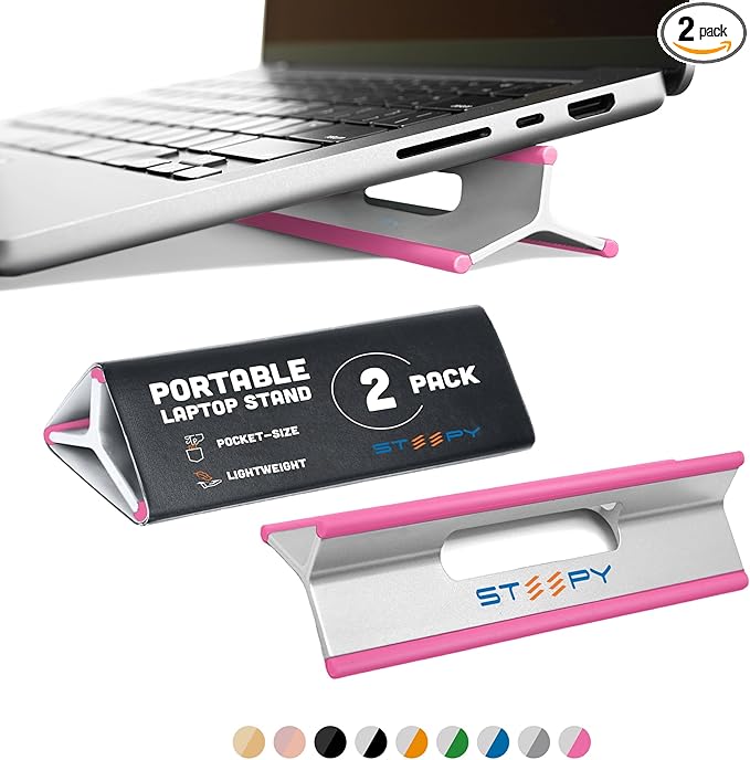Steepy Portable Laptop Stand for Desk – Adjustable Height, & Portable Laptop Holder – Ergonomic Computer Stand for Cooling & Comfort – Slip-Proof, Sturdy Design – Universal Fit for 13-17 Inch Devices