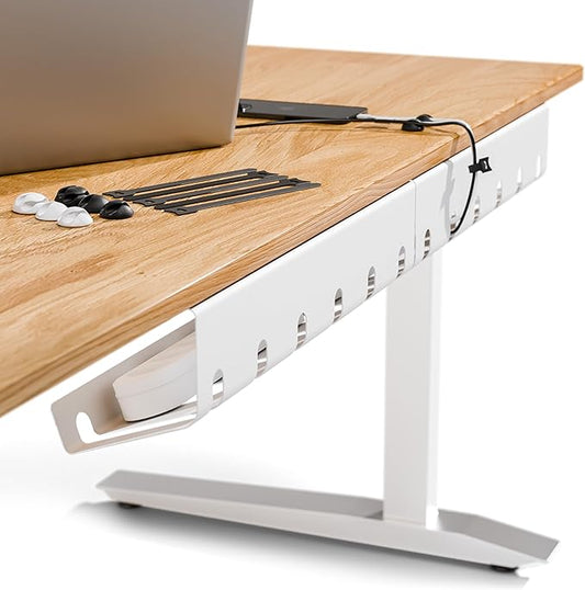 PAMO Cable Management Under Desk for Easy mounting Under-Table I Set of 3 - with 10X Cable Ties I Desk Organizer for Office/Home Office Table Thoughtful Cable Tray Holder