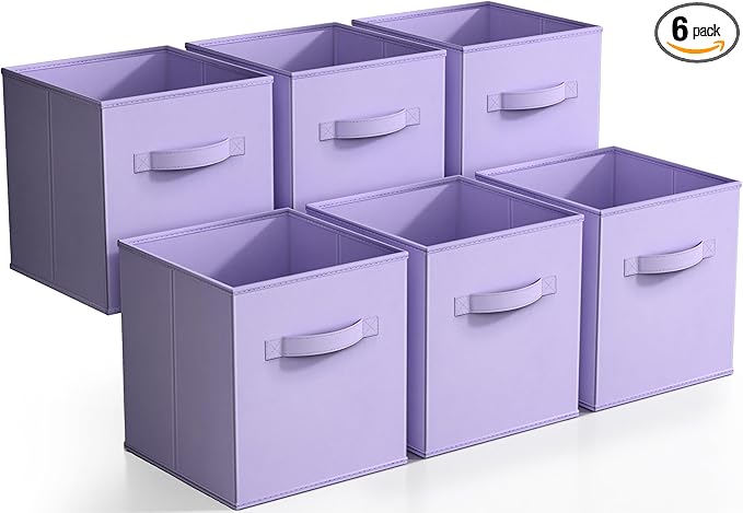 Sorbus Storage Cubes - 11 Inch Foldable Fabric Baskets for Organizing Pantry, Closet, Shelf, Toy Box, Cubby - 6 Collapsible Cloth Cube Storage Bins for Home, Nursery, Playroom, Bedroom (Pastel Purple)