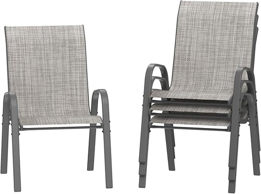 Amopatio Patio Chairs Set of 4, Outdoor Stackable Dining Chairs for All Weather, Breathable Garden Outdoor Furniture for Backyard Deck, Light Grey