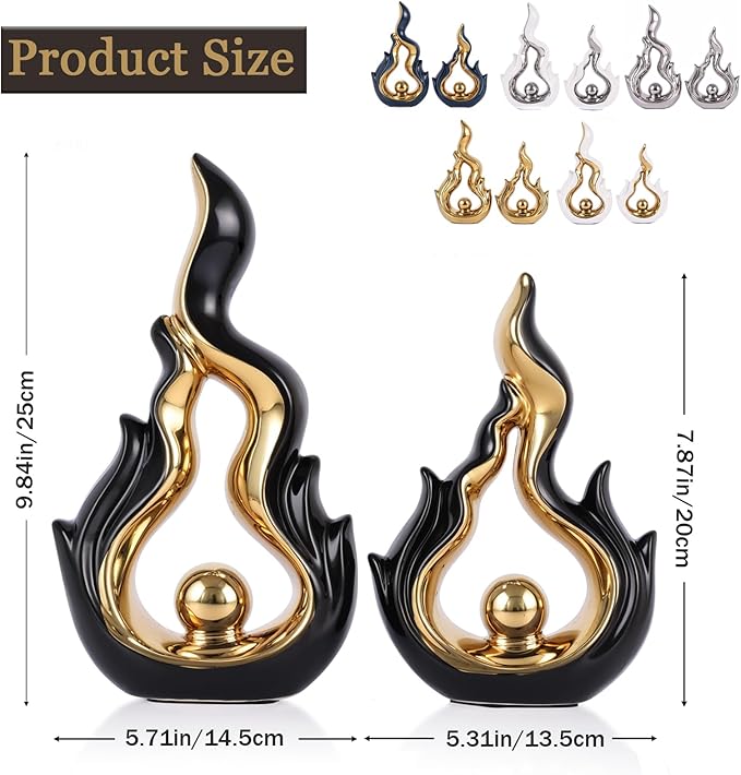 2 Pcs Black and Gold Ceramic Sculptures for Home Decor, Modern Abstract Art Statues, Centerpieces for Dining Room Table, Living Room, Shelf, Mantel, Coffee Table, Entryway Accent Decorations
