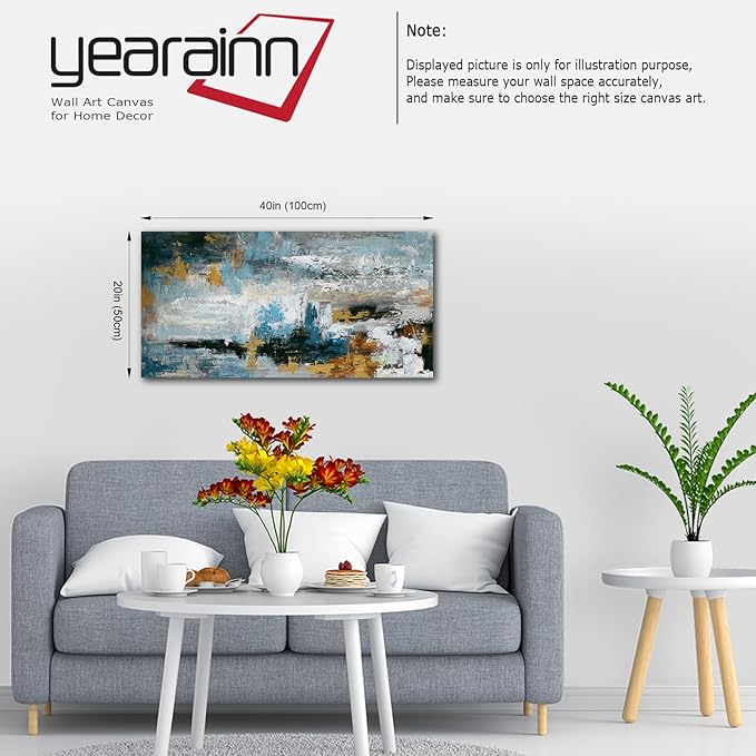 Abstract Wall Art Large Canvas Picture Modern Blue Grey Brown Artwork on Canvas Prints Wall Decoration for Living Room Bedroom Bathroom Kitchen Office Home Wall Decor Framed Ready to Hang 20" x 40"