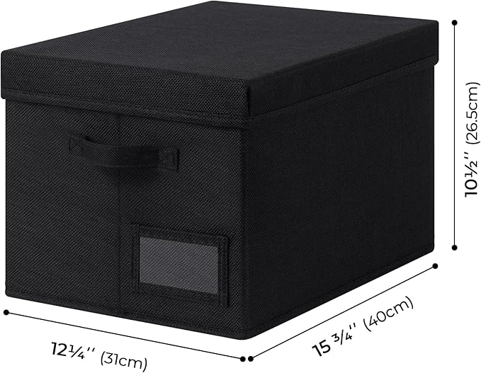 GRANNY SAYS Storage Bins with Lids, Storage Bins for Linen Closet Shelves, Decorative Storage Boxes, Clothes Storage and Organization for Organizing, 3-Pack, Large, Black