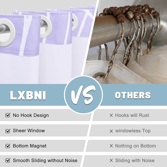 No Hook Ombre Purple Striped Shower Curtain with Snap in Liner Set - Hotel Shower Curtain and Liner Set with See Through Mesh Top Window,Machine Washable, 71x74 INCH