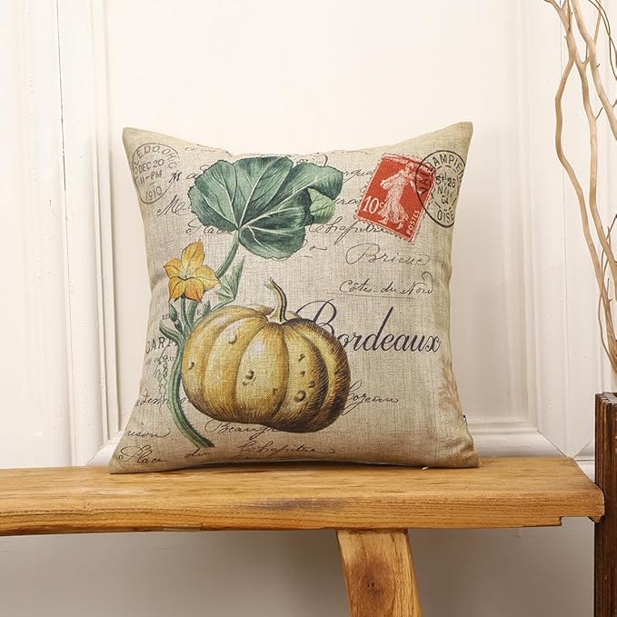TRENDIN Pumpkin Pillow Cover 18X18 for Couch Fall Decorations for Home Square Linen Cushion Case Sofa Home Thanksgiving Decor Vintage PL1076TR