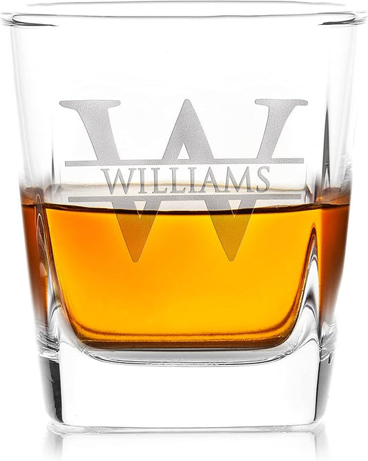 Amazing Items Single - Personalized Whiskey Glasses w/Name & Initial - 9 Designs - 9 oz, Limited Edition Monogrammed Rocks Glasses for Dad Gifts