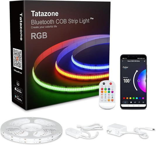 16.4ft Bluetooth RGB COB Led Strip Lights with Remote, Dimmable Smart App Led COB Light Strip, Color Changing Music Sync, Indoor RGB Led Lights for Bedroom, Home Decor, Party