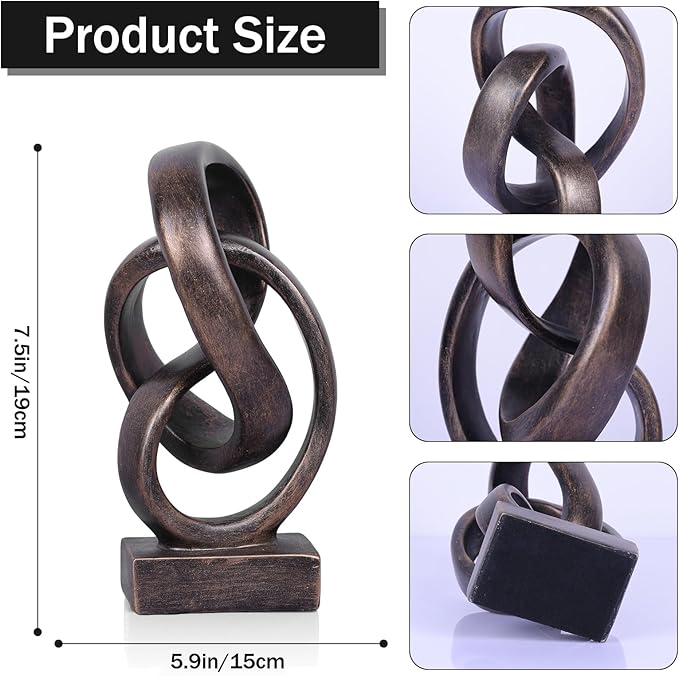 Abstract Bronze Rope Knot Statue, Geometric Decor, Living Room Coffee Table Bookshelf countertop Bronze Decor, Office Coffee Table entryway entryway Desktop Decor.
