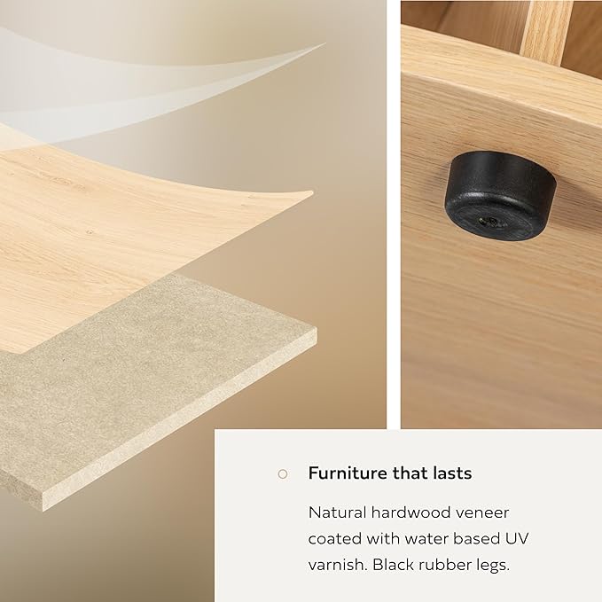 WERMO 35'' Round Coffee Table with Storage and Shelves - Round Center Table for Living Room and Office. Wood Mid Century Modern Coffee Tables for Living Room (Oak)