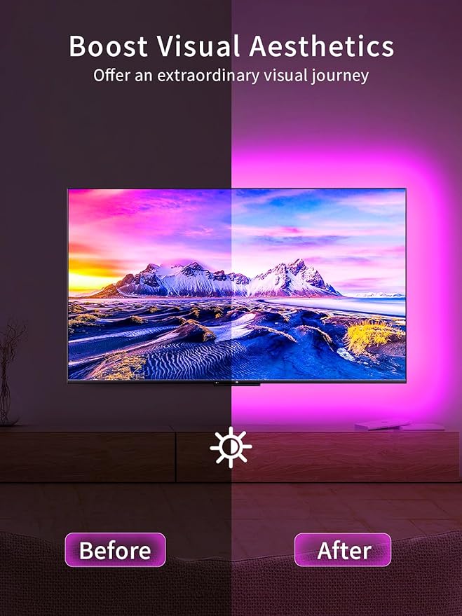 TV LED Lights, 11.5ft LED Lights for 32-55 Inch TV, RGB TV Backlight Behind with Remote, Music Sync Bluetooth APP Control Strip Lights USB Powered for Bedroom, PC, Gaming Monitor