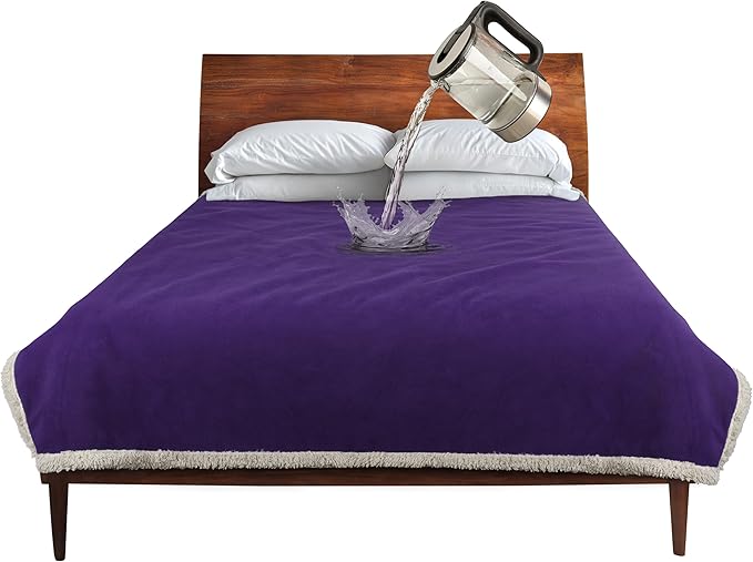 Catalonia Waterproof Bed Blanket, Washable Leakproof Bed Cover, Reversible Protector Blanket for Couch Sofa, Stain Proof Blanket Pad for Adults, 80X90 inches, Purple