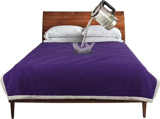 Catalonia Waterproof Bed Blanket, Washable Leakproof Bed Cover, Reversible Protector Blanket for Couch Sofa, Stain Proof Blanket Pad for Adults, 80X90 inches, Purple