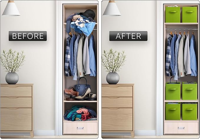 Sorbus Foldable Storage Cubes - 6 Fabric Baskets for Organizing Pantry, Closet, Shelf, Nursery, Playroom, Toy Box, Cubby - 11 Inch Dual Handle Collapsible Closet Organizers and Storage Bins (Green)