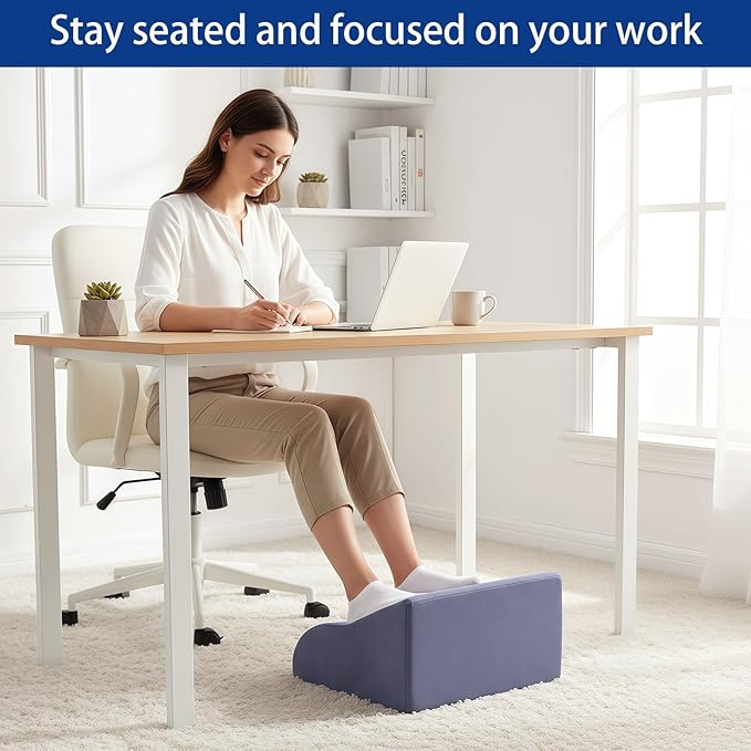 Foot Rest for Under Desk at Work Ergonomic Under Desk Footrest，Support Foot Pillow Double-Sided Footstool， for Office, Home & Gaming Leg Elevation Pillow Blue