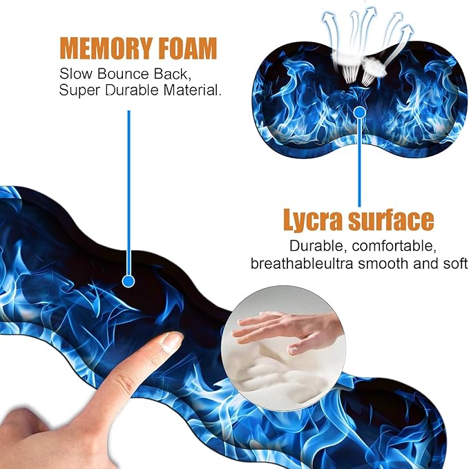 4 in 1 Ergonomic Keyboard Wrist Rest & Mouse Pad Wrist Rest Set, Large XXL Gaming Desk Mat 31.5"x 11.8" with Non-Slip Base, Memory Foam for Home Office Study Gaming, Blue Flame