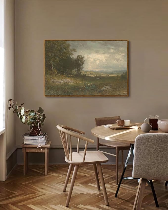 KISSFOX Vintage Landscape Canvas Wall Art Summer Farmhouse Countryside Scene Framed Wall Art Natural Rustic Tree Painting Art Prints Artwork For Living Room Bedroom Kitchen