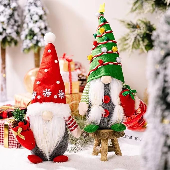 Christmas Gnomes Plush Decoration,Gnome Plush Christmas Decoration Handmade Swedish Dwarf Scandinavian Tomte Elf Gnomes for Home Office Table Decor,Red