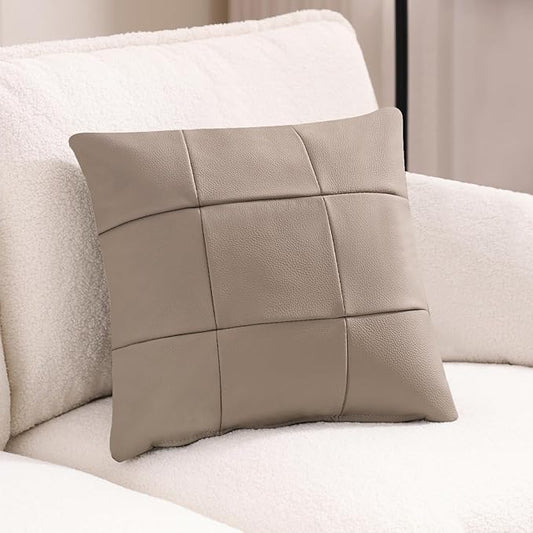 Kidol & Shellder Genuine Leather Throw Pillow Cover 18x18 Modern Solid Lumbar Pillow Covers-Luxury Pillowcases for Couch Sofa Bed-Soft Durable Decorative Cushion Case with Hidden Zipper(Caribe Cocoa)