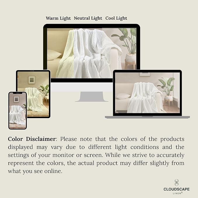 Cloud Scape Linen 100% Cotton 8 Layer Muslin Blanket Twin Size,Lightweight, Breathable Bed Blanket, Suitable for All Season, Cotton Gauze for Couch & Sofa, 68x92, White