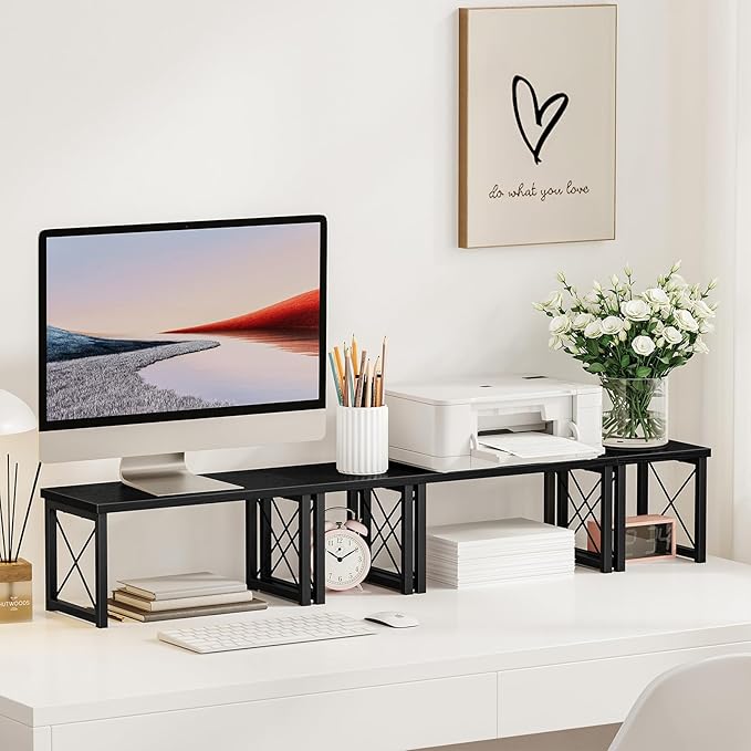 Honiter 2 Sets Desk Shelf, Desktop Organizer Shelf, Freestanding Small Bookshelf Desk Organizer, 2 Tier Independent Stackable Desktop Shelves, Desktop Office Storage Rack Display Shelf, Black