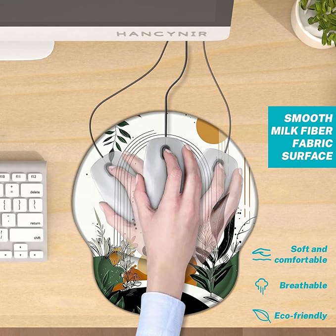 Ergonomic Mouse Pad Wrist Support, Black Cat Boho Gel Mouse Pads with Wrist Rest, Cute Comfortable Pain Relief Mousepad with Non-Slip PU Base for Gaming Work Desk Accessories Office Decor