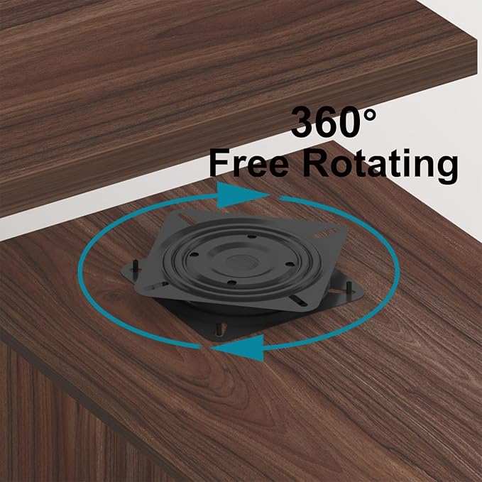 HSH 360 Rotating L Shaped Desk with Drawers, Walnut L Shape Computer Desk with Storage Cabinet Shelves, Rustic Home Office Desk for Executive Writing Study Work, Swivel Desk Wood Table, 55 Inch