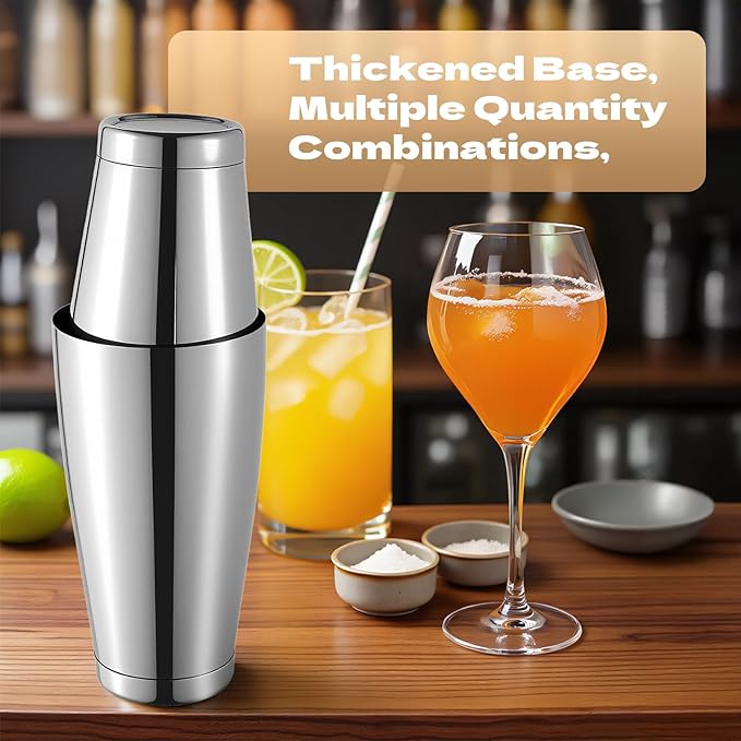 10 Pcs Cocktail Shakers, Professional Bar Shaker Boston Set, Boston Cocktail Shaker Set, Stainless Steel Martini Shakers Drink Mixer for Bartending, 18 oz & 27 oz (Silver)