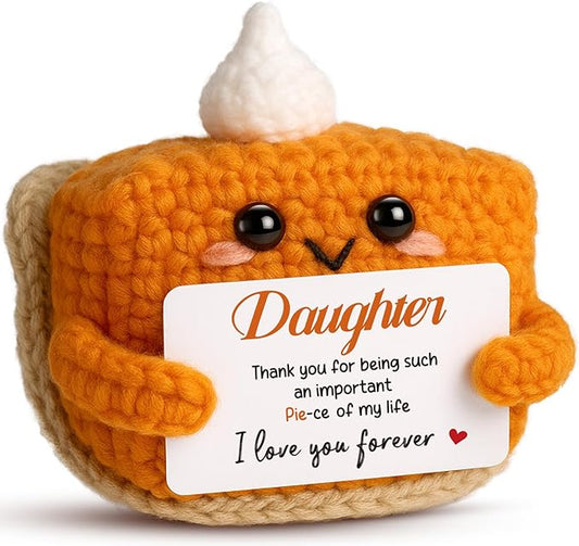 Thank You Gifts for Daughter from Mom Dad, Mini Crochet Pumpkin Pie Plush Birthday Gifts for Daughter Adult, Halloween Thanksgiving Christmas Stockings Stuffer Emotional Small Cute Decor