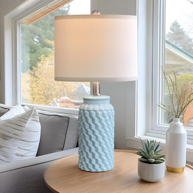 20.5" Light Blue Modern Ceramic Bedside Lamp Set of 2 for Bedroom Decor Farmhouse Table Lamp for Living Room Office Dorm