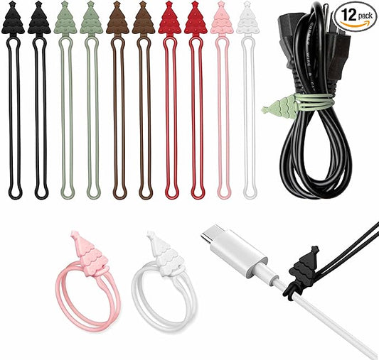 Nearockle Silicone Cable Ties Cord Organizer, 12Pcs 4.5" Reusable Cute Christmas Ties for Bundling Electrical Wire in Home, Office, School, Travel Essentials (Multicolor)