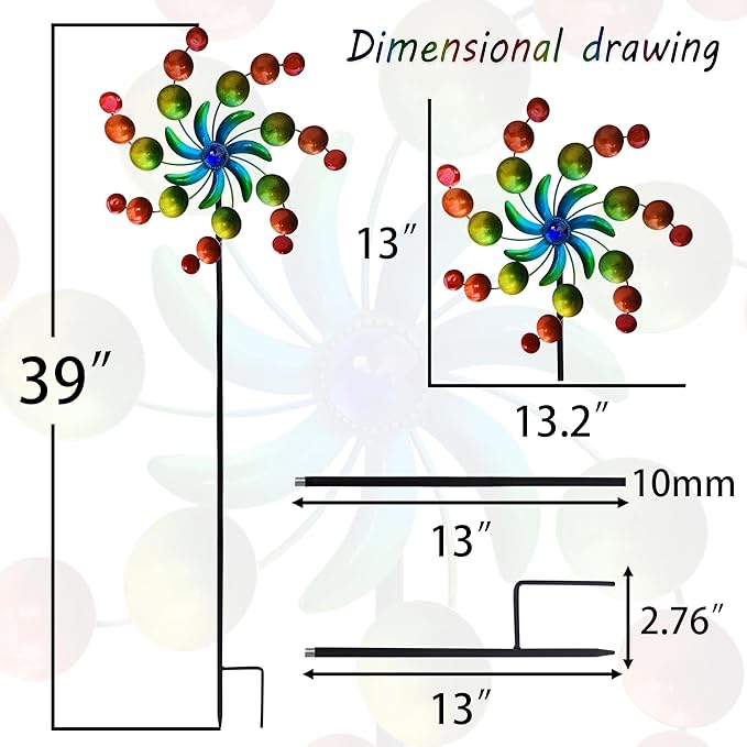 39" Metal Wind Spinners, Wind Sculptures Garden Stake,Outdoor Windmill for Yard and Garden Lawn Patio Decor
