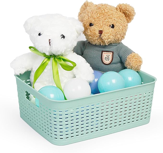 Soddeph Plastic Storage Baskets for Cabinets, Household Pantry Organization with Handle,Organizer Bins for Room,Bathrooms,Under-Sink,Kitchen (Green, M-3PACK)