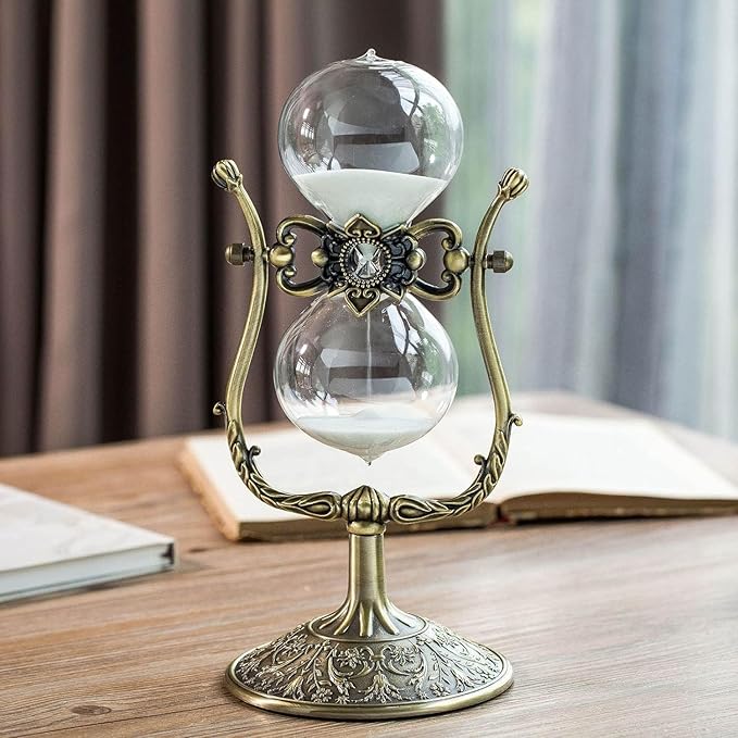 Sanduhr 30 Minuten,Reversible Hour Glass,Metal Vintage Hourglass,Hourglass Decor,for Home Decoration Office Desk Wedding Party Decor Kitchen Timer (White Sand)