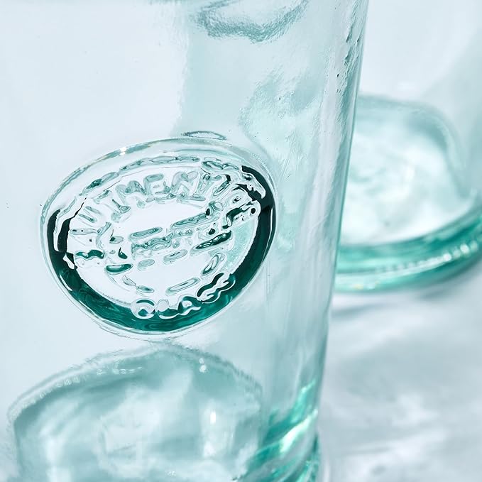 Recycled Glass Drinking Glasses Set Of 6, 10oz Authentic Glass Drinking Glasses, Made Of 100% Recycled Glass, Juice Glasses, Dishwasher-Safe Kitchen Glasses, Lead-Free, Made in Spain.