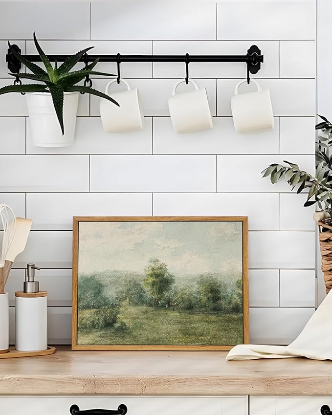 VIYYIEA Framed Canvas Wall Art Decor, Vast Grassland Landscape Prints Painting, Vintage Abstract Wall Art for Living Room Bedroom Bathroom Office, 9"x11"