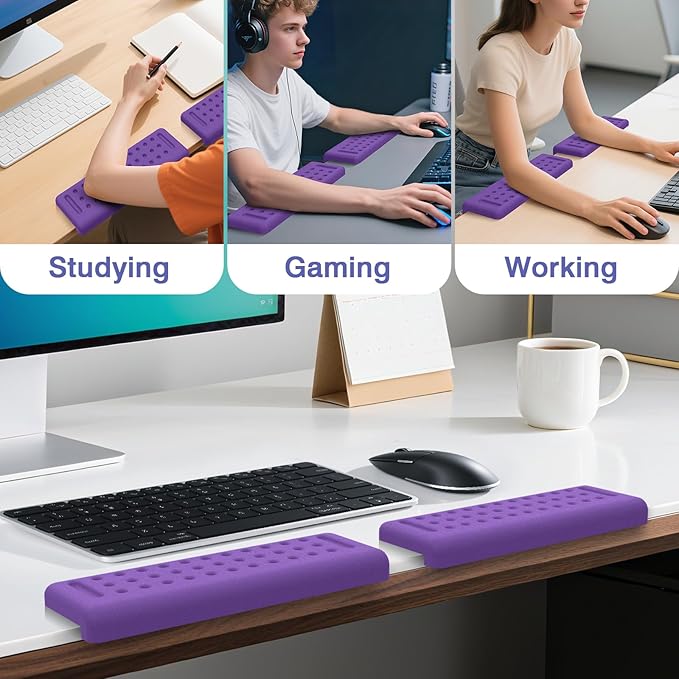 L-Shaped Desk Edge Cushion, 2 PCS Elbow Rest for Desk with Ergonomic Support, Memory Foam Elbow Pad & Arm Rest for Palm, Wrist & Forearm, Non-Slip & Separate Design, Office & Home, Purple