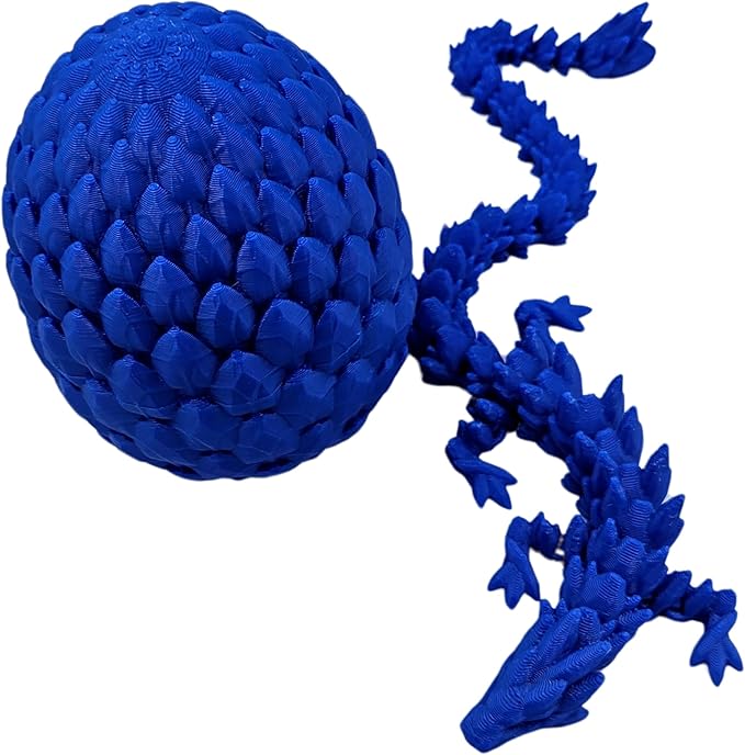 3D Printed Dragon Egg Articulating Gemstone Dragon Fidget Figurine - Vibrant Color Dragons Flexible ADHD, Autism and Anxiety Relief - Articulated Joints (Blue)