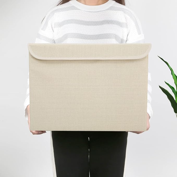 Large 42 Quarts Collapsible Stackable Storage Bins Cube with Lids [3-Pack] Foldable Fabric Linen Storage Boxes, Closet Organizer Baskets with Label for Home (16.7 x 12 x 12", Beige)