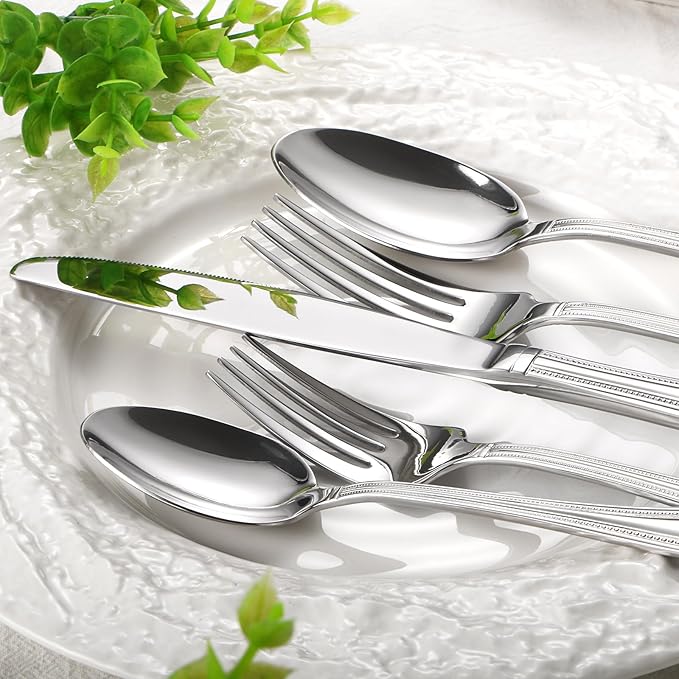 Lazycorner Silverware Set for 8, 40-Piece 18/10 Stainless Steel Flatware Set, Mirror Polished Modern Cutlery Set include Fork Knife Spoon Set(Dishwasher Safe)