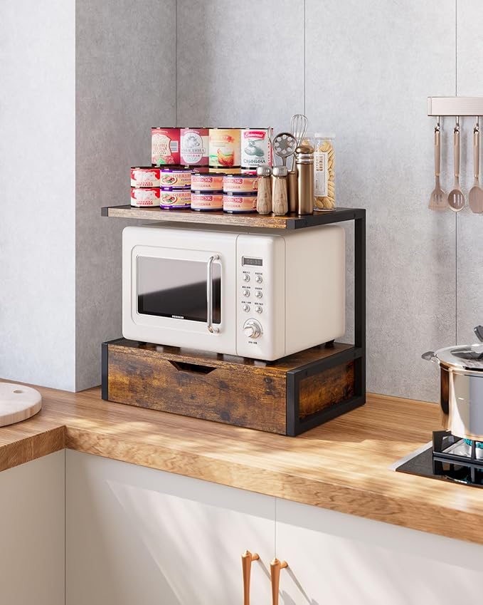 IBUYKE 2 Tier Desktop Printer Stand,Printer Table with Storage Shelf,Multi-Purpose Desk Organizer for Folders,Books,for Fax Machine, Scanner,Home Office,Brown TLJ015H