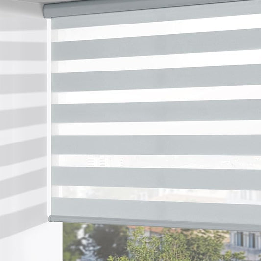 ChrisDowa Cordless Zebra Blinds for Windows, Dual Layer Free-Stop Light Filtering Window Roller Shades, Pull Down Privacy Zebra Shades for Home, Office, Bedroom, Door (49" W x 72" H, Light Grey)