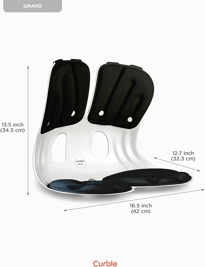 Curble GRAND(Extra Wide & Sturdy) – Ergonomic Chair Back Support, Lumbar Support for Good Posture Correction and Back Pain Relief, Perfect for Office Chair, Floor Seat, Work from Home, Patented(Black)