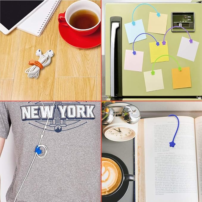 Reusable Silicone Twist Ties, 7.48'' Magnetic Cable Ties with Strong Magnet for Organizing Cables, Hanging Stuff, USB Cords, Fridge Magnets, Book Markers, or Just for Fun (7Colors, 7 Pack)