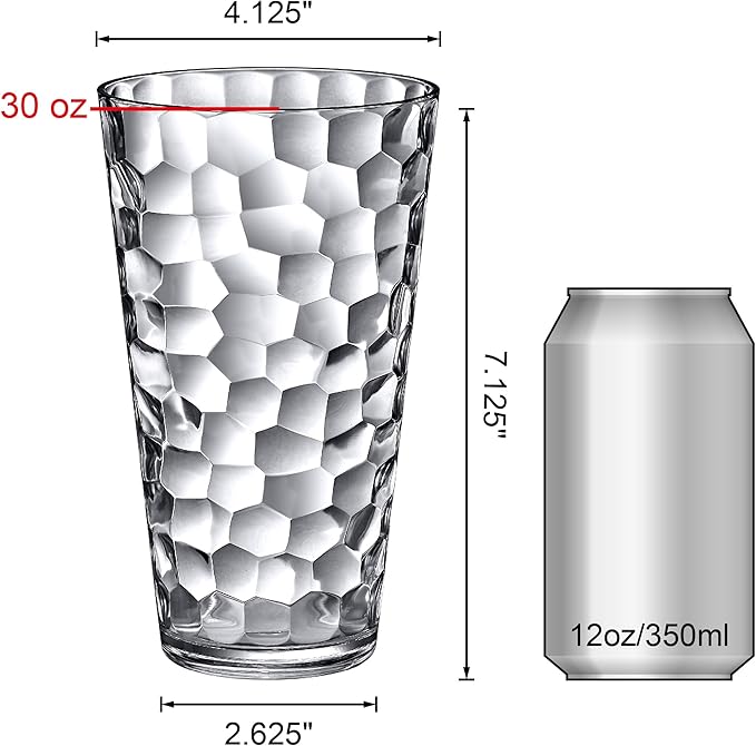 Amazing Abby - Iceberg - 30-Ounce Plastic Tumblers (Set of 6), Plastic Drinking Glasses, All-Clear Reusable Plastic Cups, Stackable, BPA-Free, Shatter-Proof, Dishwasher-Safe