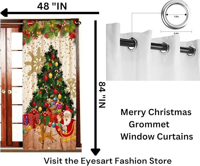 Xmas Decorative Curtain 48x84 Inches for Living Room, Bedroom, Kitchen, Doorway and Shower Traditional Graphic Printed Christmas Drapes (One,122x214 CM, Multicolor) (Xmas Tree)