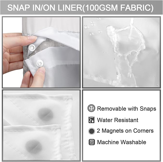 YellyHommy No Hook Shower Curtain with Snap in Liner Set Less Time Light Gray Waffle Shower Curtain for Bathroom 81" L x 72" W Light Grey