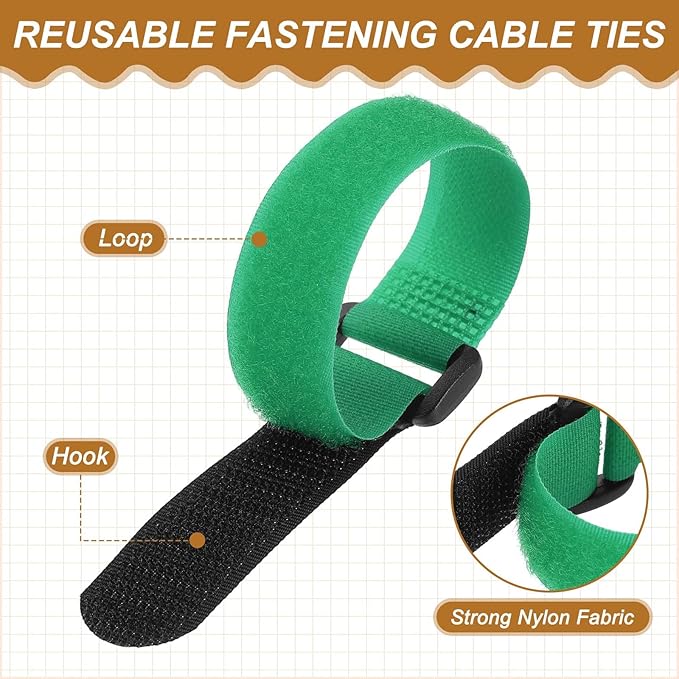 PATIKIL 8 x 0.79 Inch Reusable Cable Ties 10 Pcs Adjustable Hook and Loop Straps Cord Management Wire Wrap Cord Ties Organizer for Home Office Cables, Green